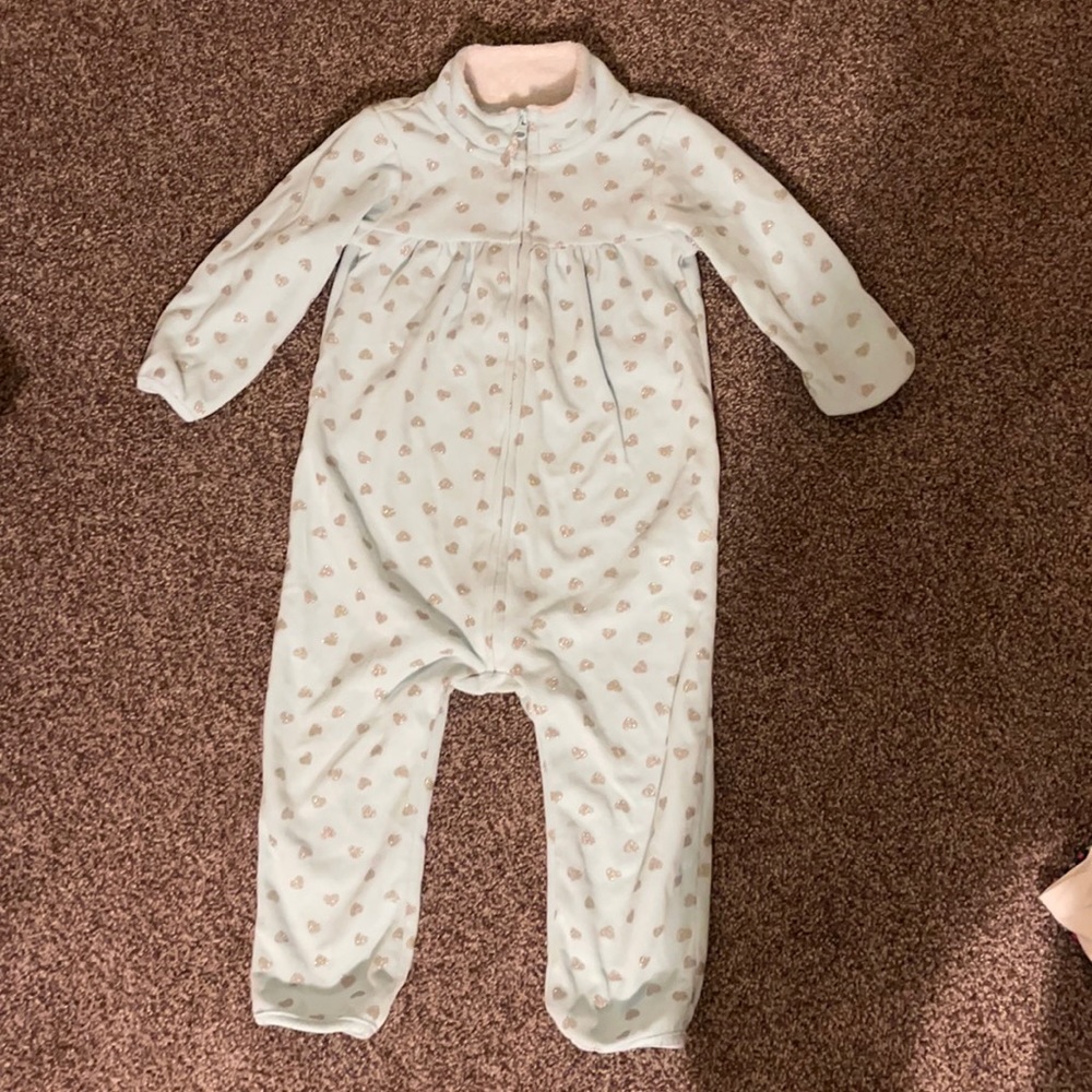 Baby blue with silver glitter hearts zip up one piece